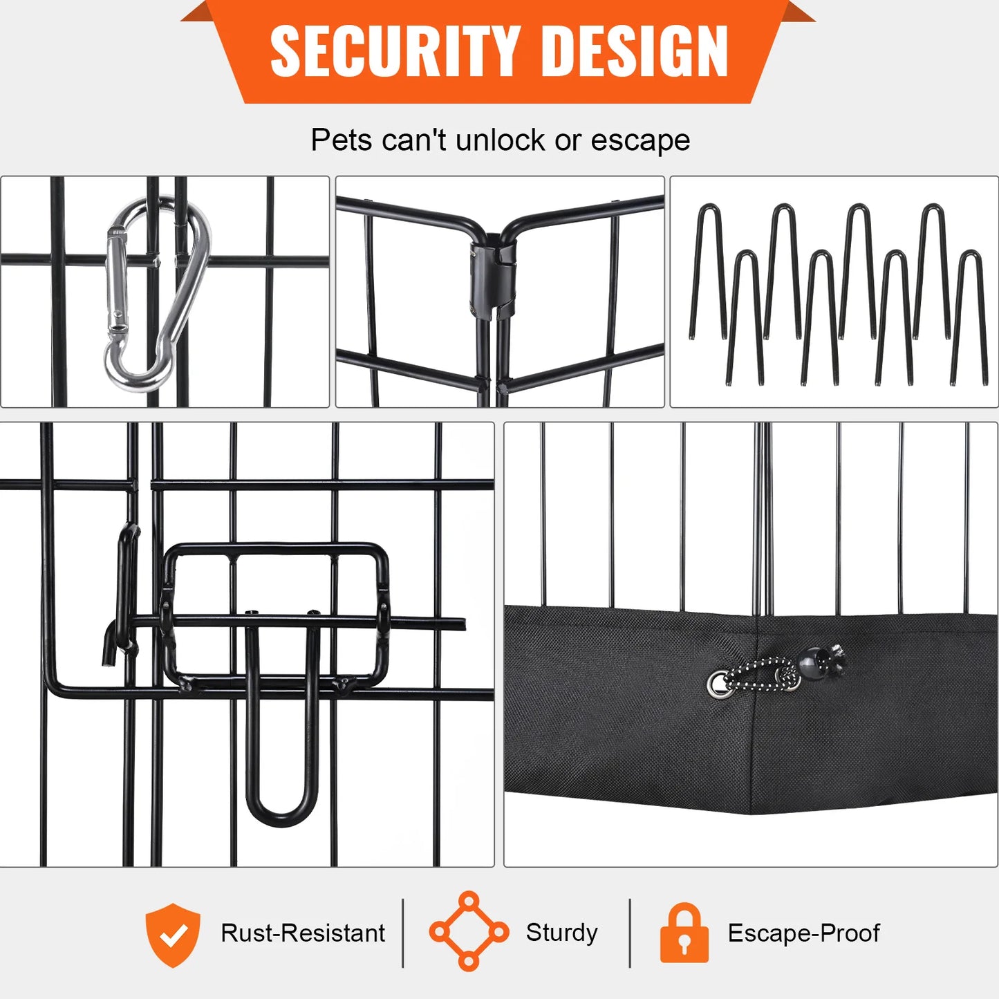 SucceBuy Dog Playpen 8 Panels Foldable Metal Dog Exercise Pet Fence with Bottom Pad Cover for Puppy Outdoor Camping Yard Kennel