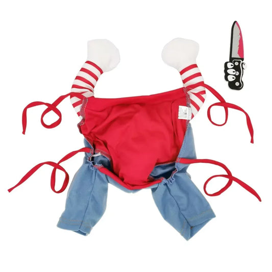 Pet Halloween Costume  Pet Clothes Chucky Dog Cat Cosplay Clothing Deadly Doll Holding A  Coat Pet Costume Apparel Pet clothes