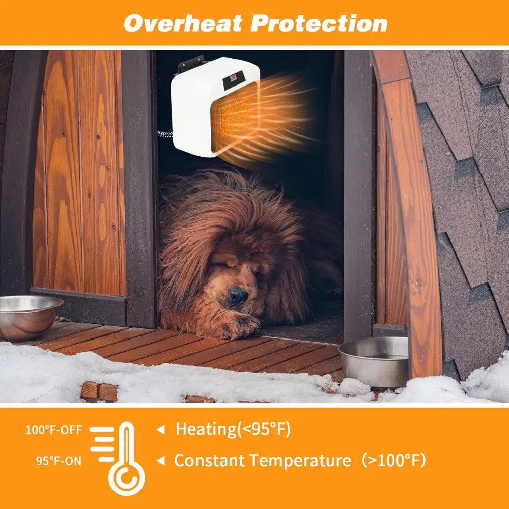 Large Dog House Heater with Thermostat, 300W/600W Safe Heater for Dog House Outdoor with 6 Ft Anti Chew Cord, Wall Mounted Dog