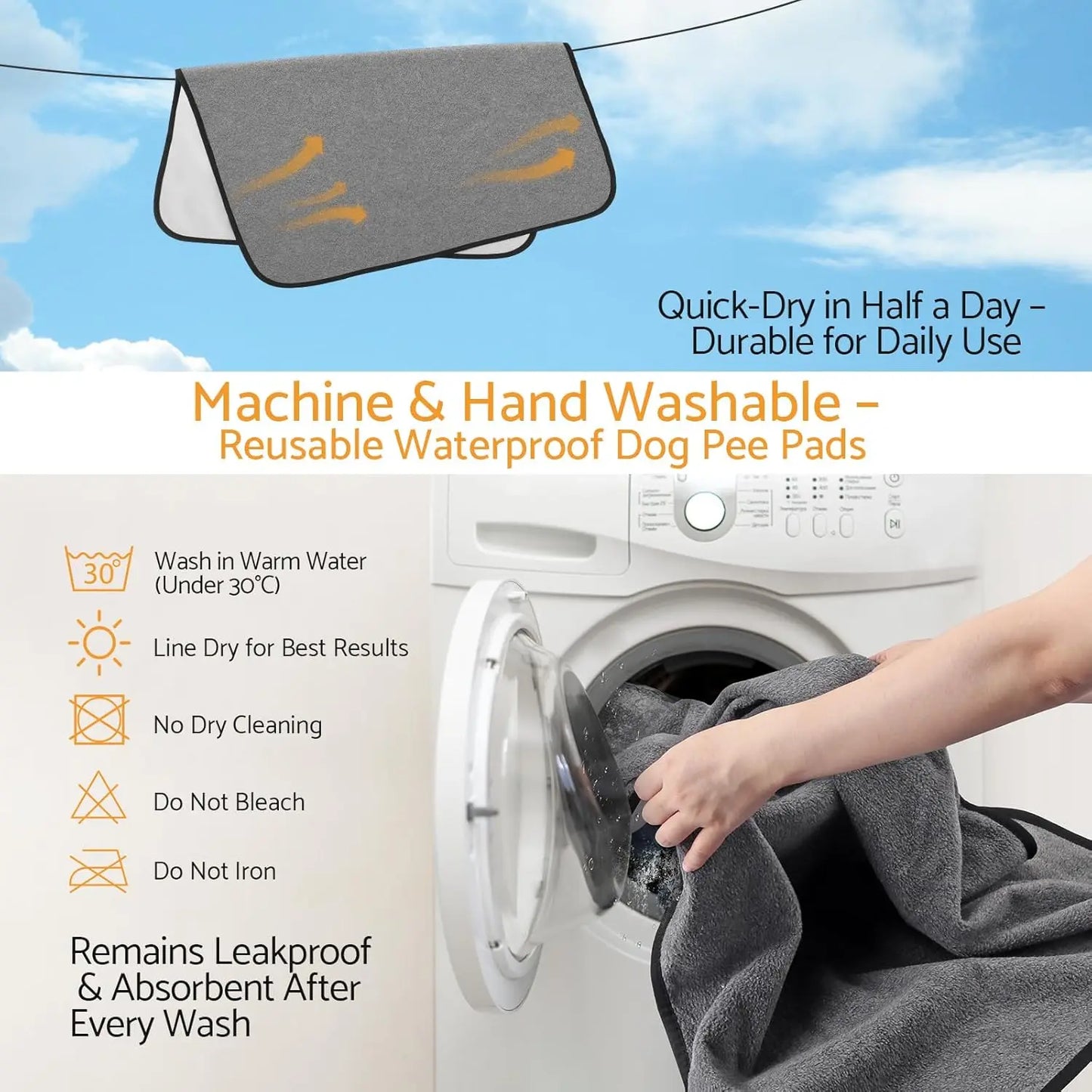 Washable Pee Pads for Dogs 72 x 72 Inch 1 Pack Reusable Pet Puppy Pee Pads Non Slip Super Absorbent Training Incontinence Pads