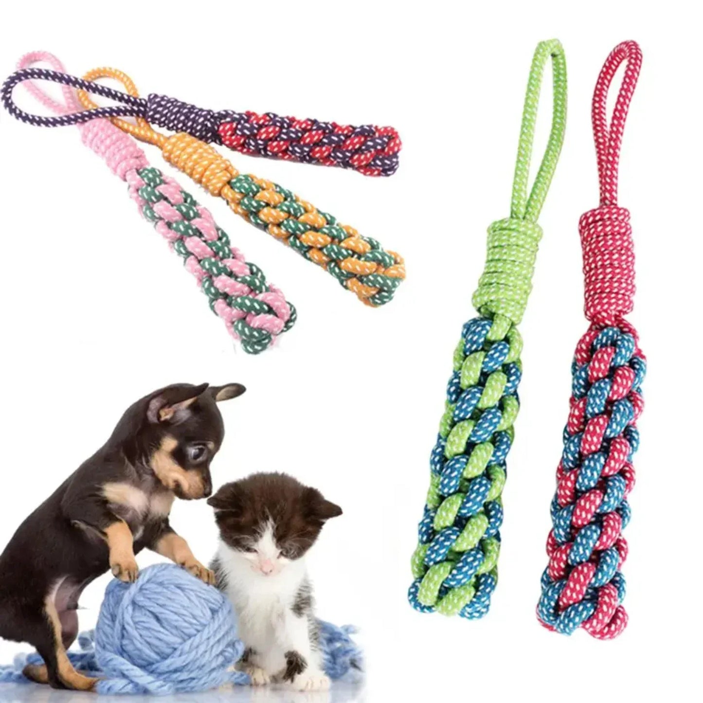 1pcs  Dog Rope Chew Toy Durable Cotton Braided Rope Puppy Kitten Teeth Cleaning Toys Outdoor Training Pet Supplies