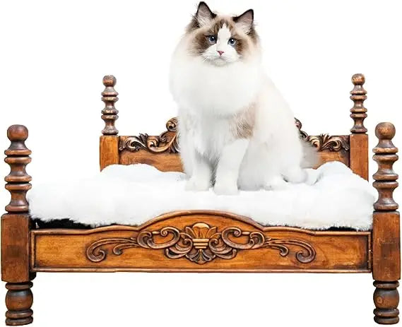 Retro Style White Wooden Cat and Dog Bed with Non-Slip Bottom, 25.1 x 21.6 Inches