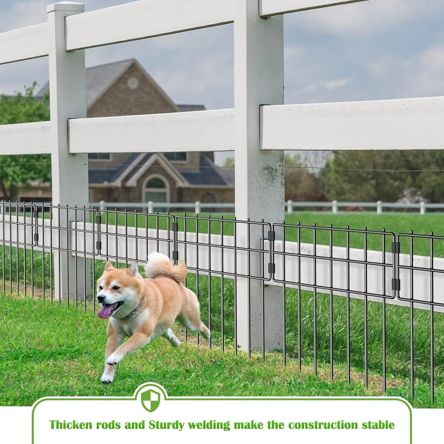 25-Pack Rustproof Animal Fence - 17inHx27ftL No-Dig Metal Wire Panels for Garden/Patio, Pet Barrier with Ground Stakes (Black)