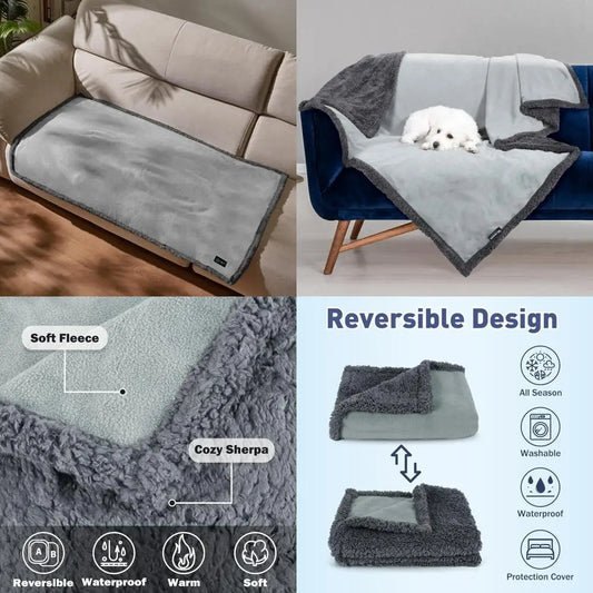 Waterproof Dog Blanket,Premium Pet Puppy Cat Soft Fleece Sherpa Throws Blanket Cushion Mat for Car Seat Furniture Protector Cove