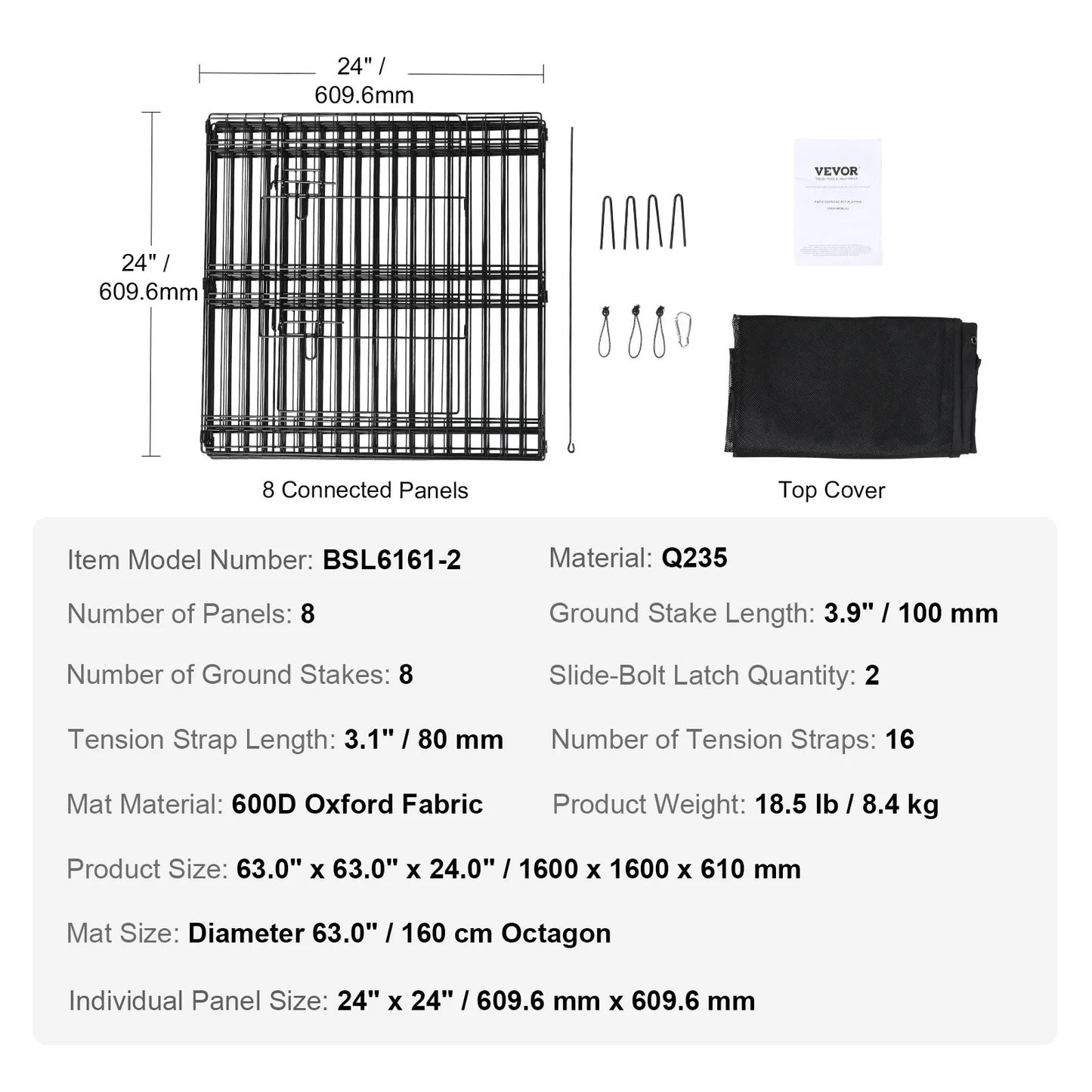 SucceBuy Dog Playpen 8 Panels Foldable Metal Dog Exercise Pet Fence with Bottom Pad Cover for Puppy Outdoor Camping Yard Kennel