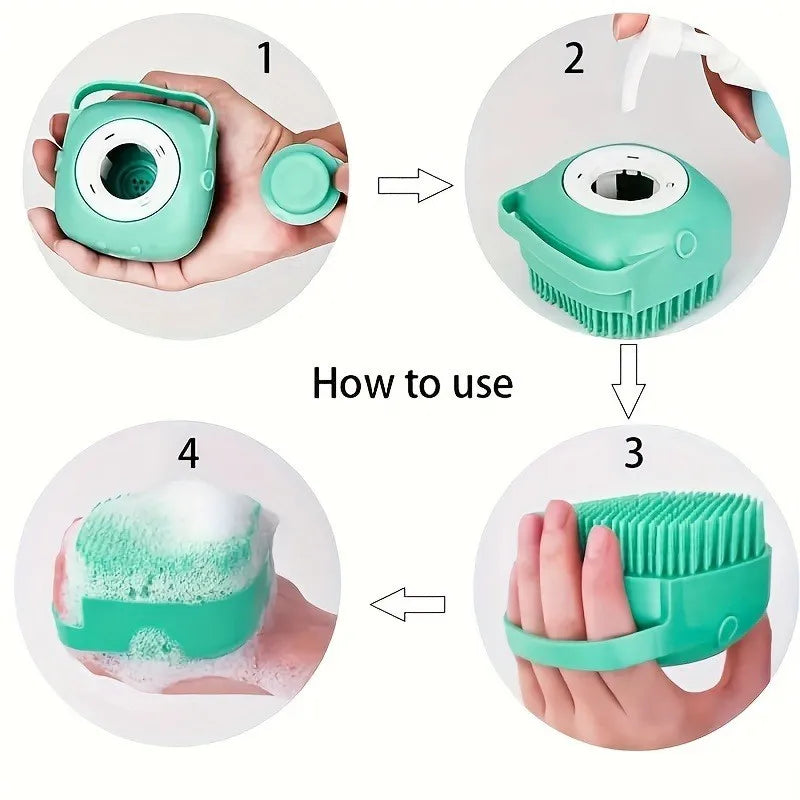 Pet Bathing Brush  - Silicone Massage Scrubber for Cats & Dogs, Gentle Lather Maker, Waterproof & Easy Clean (Blue/Green)
