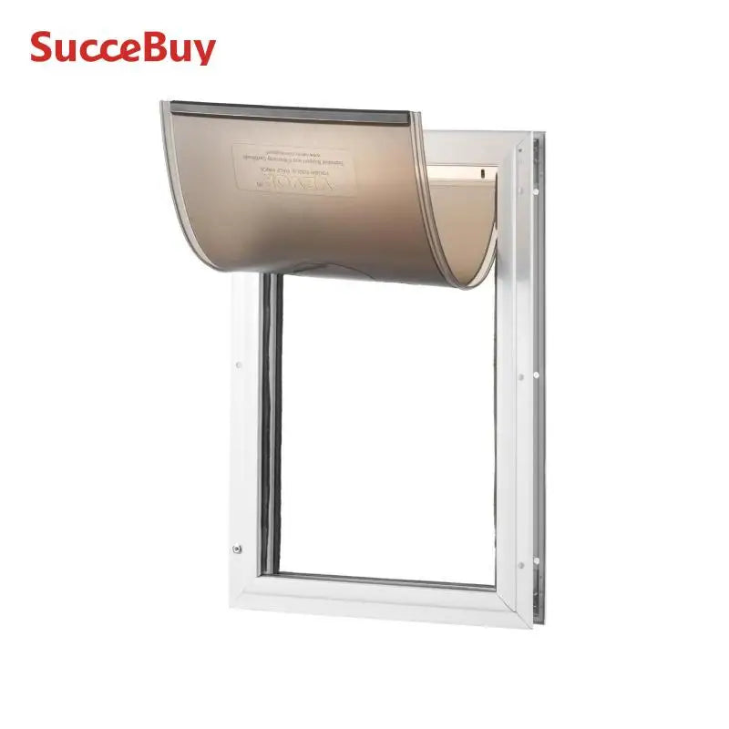 SucceBuy Pet Door Aluminum Frame with Lock and Flap System Weatherproof Doggy Door Easy to Install in Interior or Exterior Doors