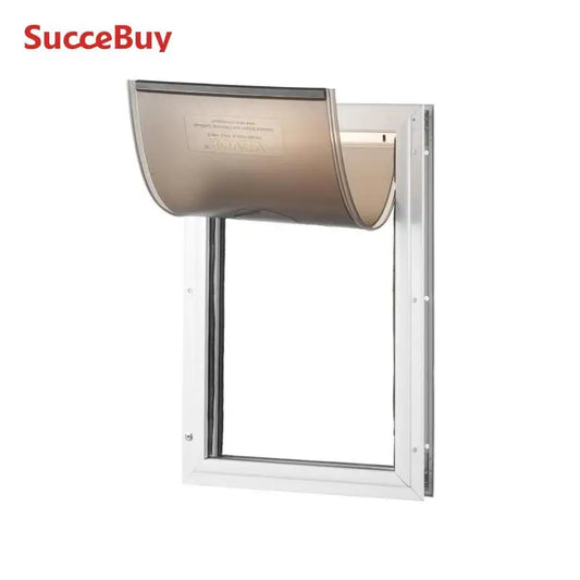 SucceBuy Pet Door Aluminum Frame with Lock and Flap System Weatherproof Doggy Door Easy to Install in Interior or Exterior Doors