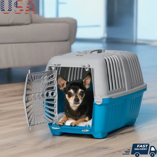 Travel Pet Carrier Small Dogs Cats Easy Assembly Durable Plastic with Secure Door Ideal Veterinarian Pet Store Trips
