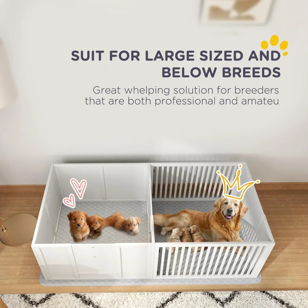 Whelping Box for Dogs, Dog Whelping Box with Waterproof Pee Pad & Adjustable Door for Small, Medium & Large Breed Dogs, 65" x 3
