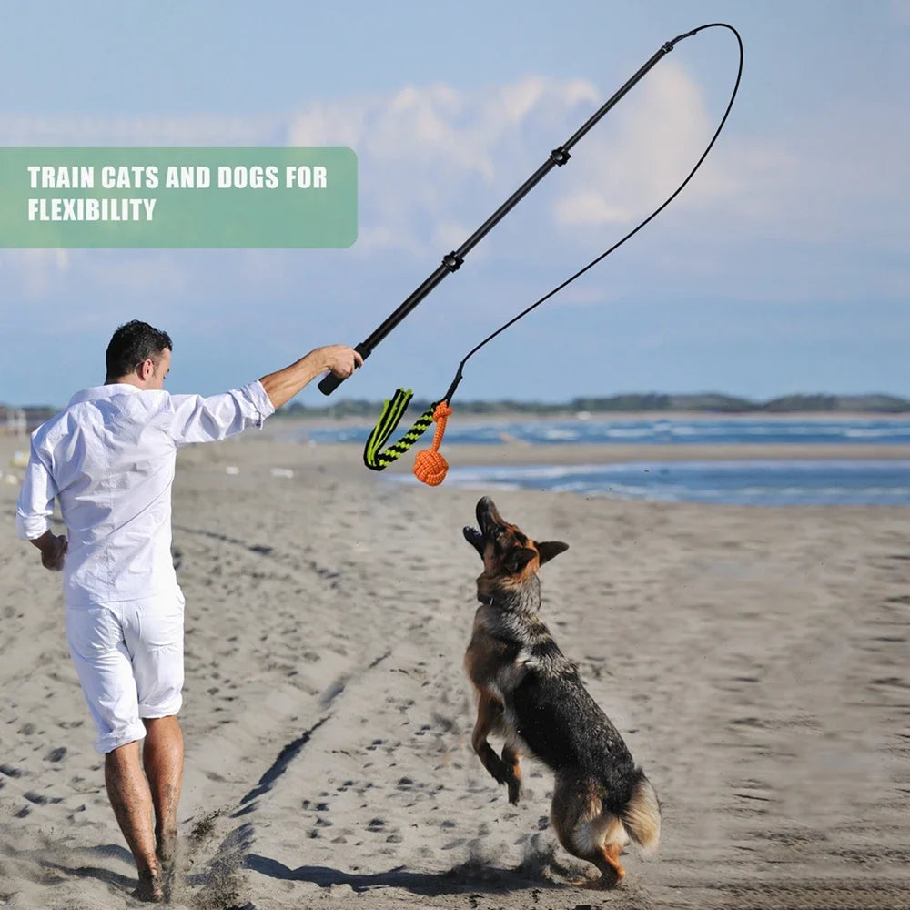 Interactive Dog Toys Extendable Flirt Pole for Small Large Dogs Chase Drag Chew Rope Toy Outdoor Training Exercise Entertainment
