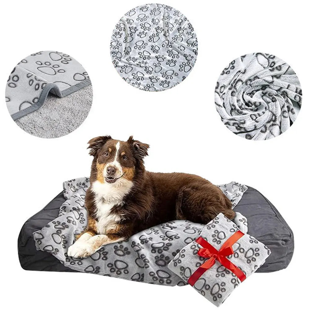 Flannel Pet Sleep Mat Paw Print for Dog Cat Soft Warm Blanket Washable Pet Blanket for Sofa Bed Car Seat