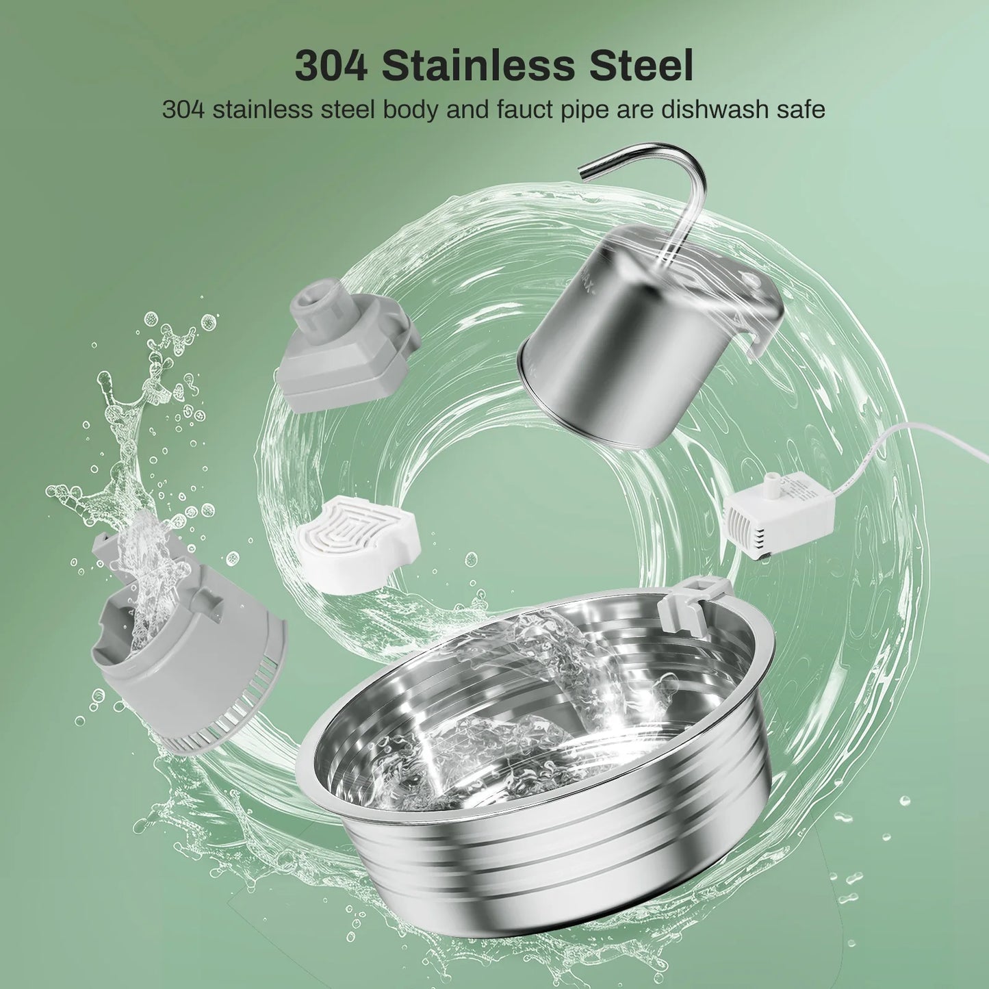 Cat Water Fountain Stainless Steel, 108oz/3.2L Pet Water Fountain With Ultra Quiet Pump, Filtration System,Water Level Window