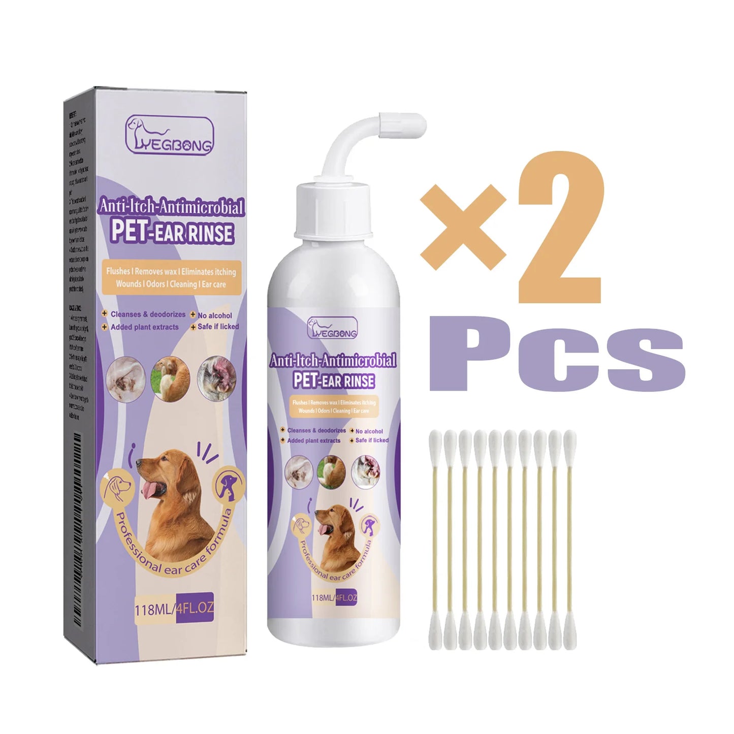 118ml Pet Ear Cleaner Gentle Hypoallergenic Cleaning for Dog Cat Infections Control Mites Reduce Itching Pet Ear Rinse Solution