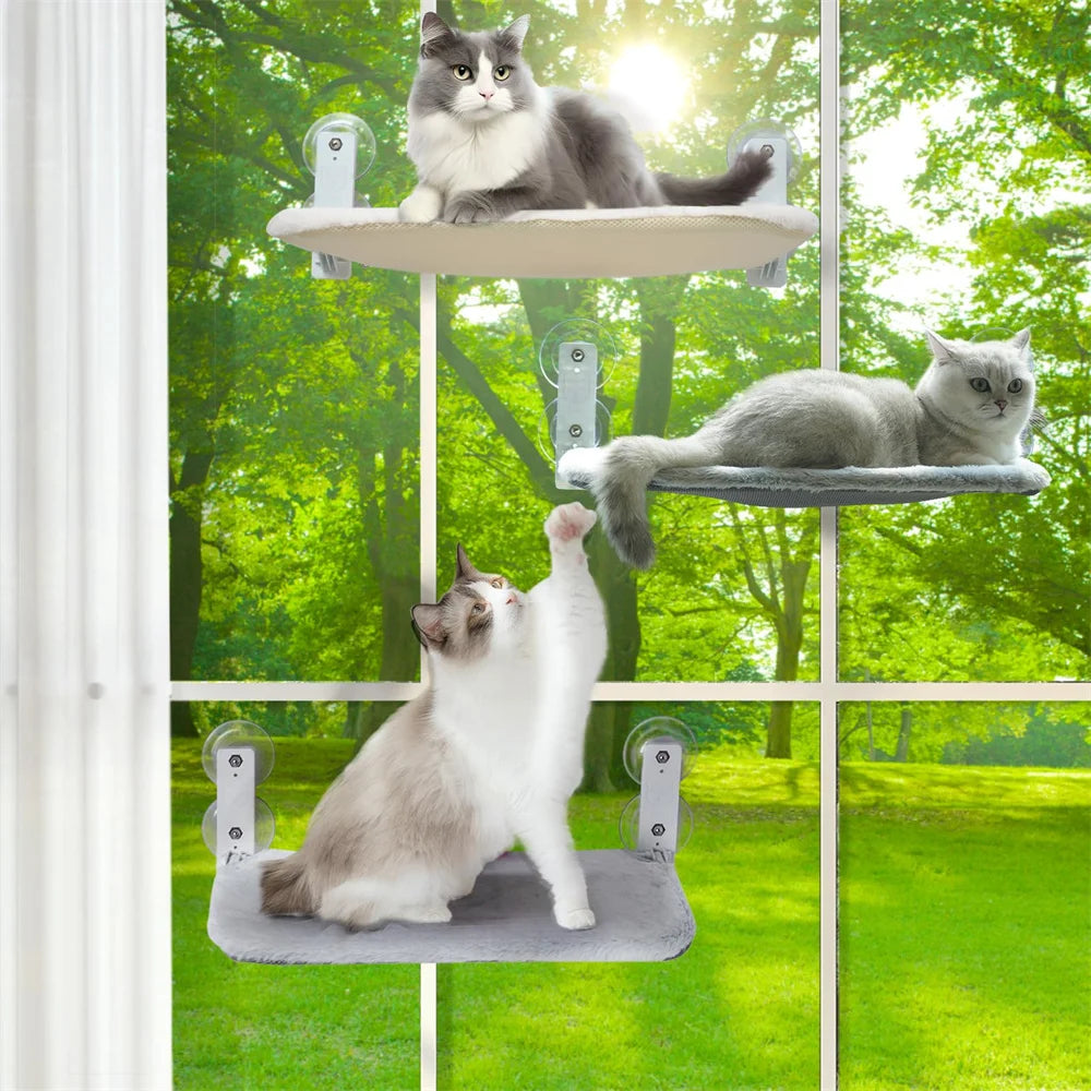 Foldable Cat Window Hammock Bed Seat with 4 Suction Cups Reversible Two Fabrics 40Lbs Load Glass Mounted for Sunbathing