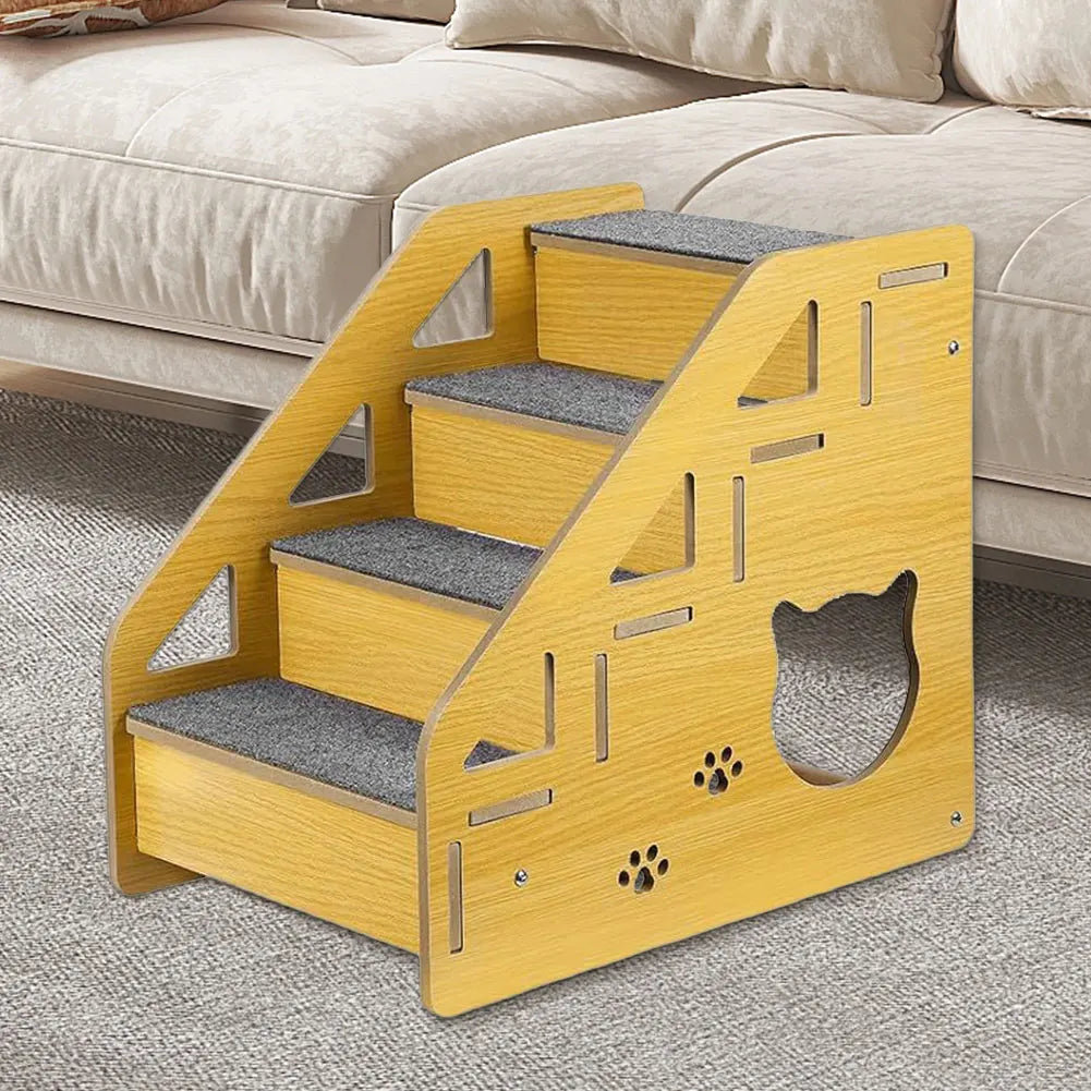 4-Step Wooden Pet Stairs Nonslip Carpeted Cat and Dog Steps Dog Stairs Ramp Sofa Ladder for Dogs and Cats for Bed