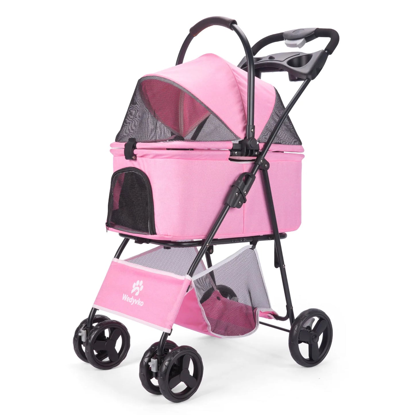 Wedyvko Luxury Detachable Pet Stroller Light Cup Holder Design Four-wheeled Universal Wheel Dog Cart Outdoor Travel Carrying Bag