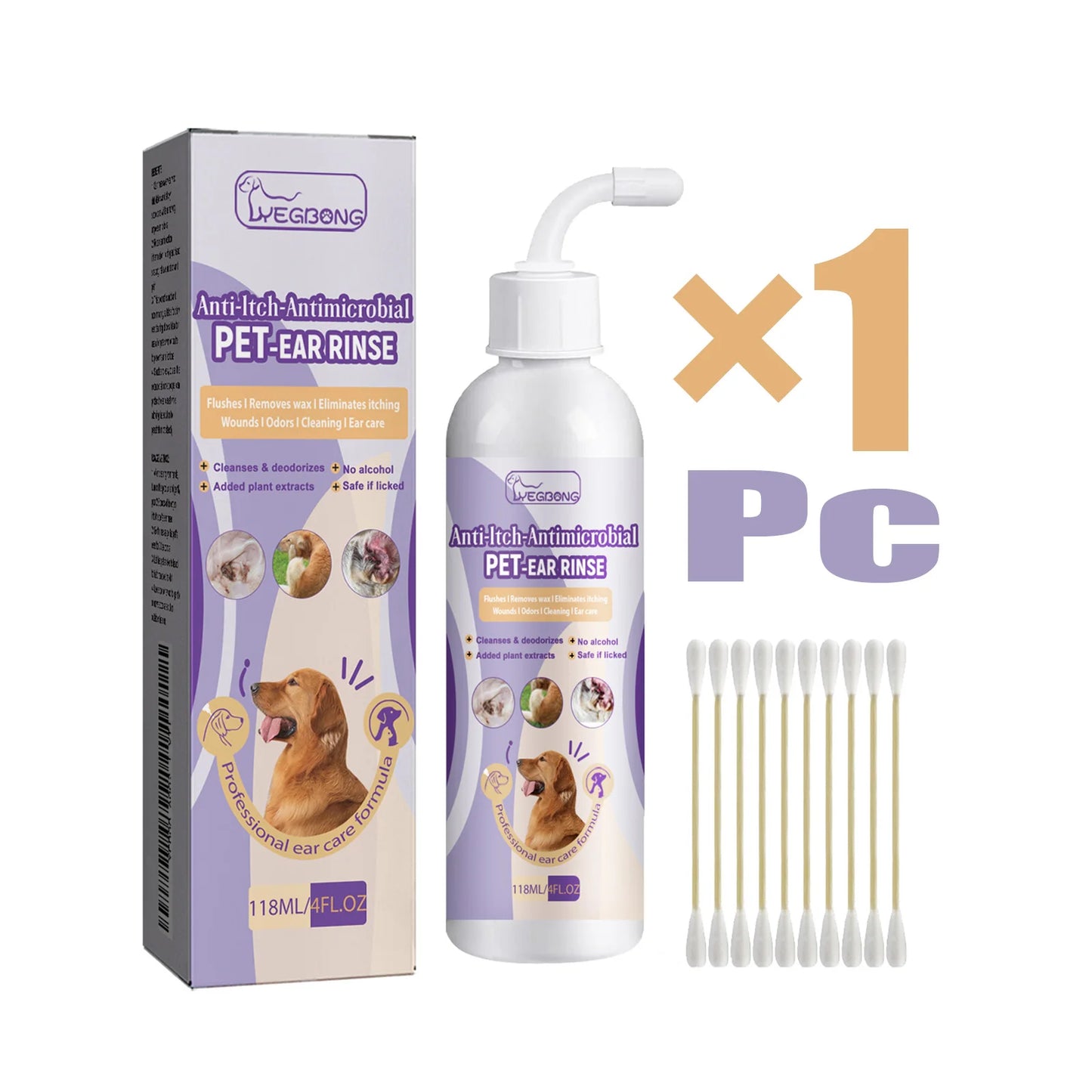 118ml Pet Ear Cleaner Gentle Hypoallergenic Cleaning for Dog Cat Infections Control Mites Reduce Itching Pet Ear Rinse Solution