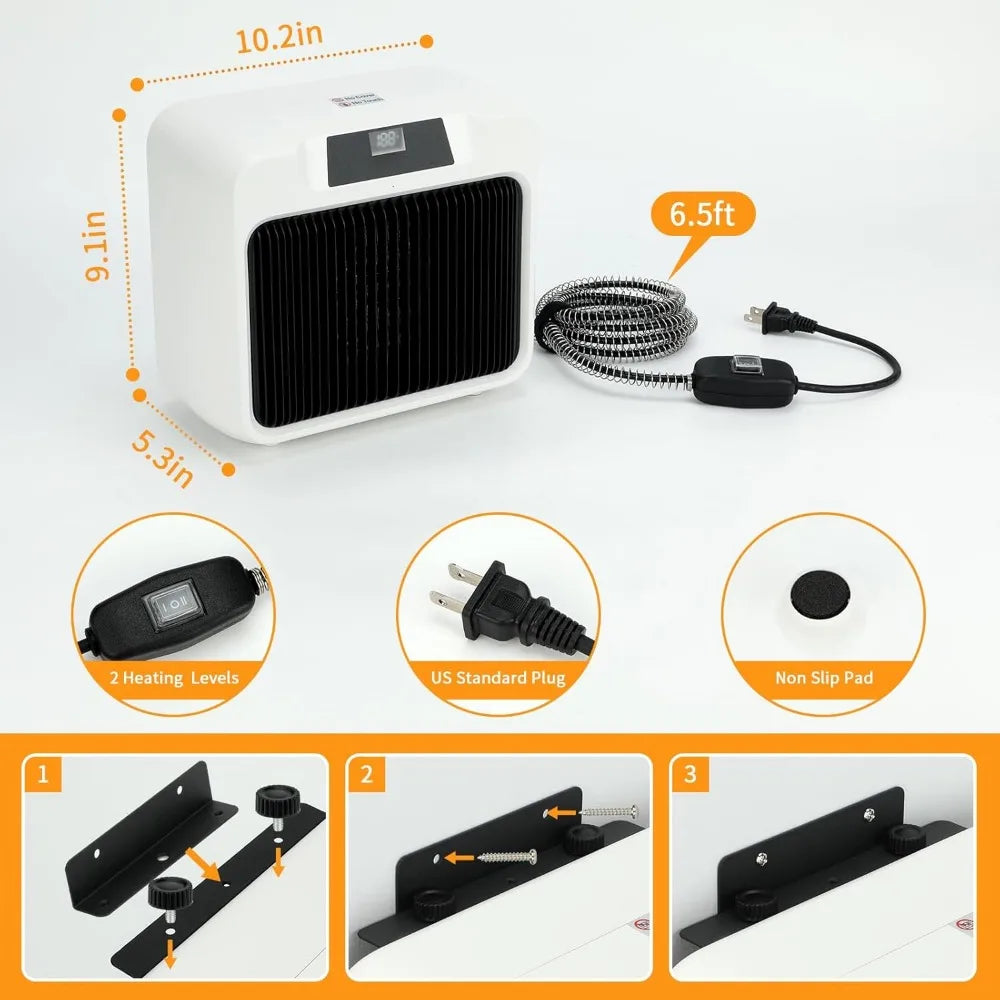 Large Dog House Heater with Thermostat, 300W/600W Safe Heater for Dog House Outdoor with 6 Ft Anti Chew Cord, Wall Mounted Dog