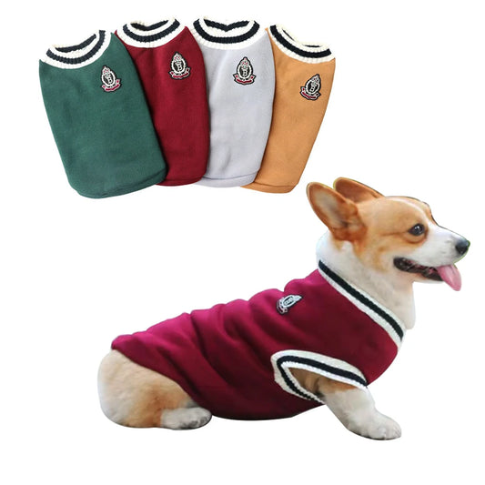 Dog Cat Sweater Preppy Style V-neck Corgi Teddy knitted Vest Pet Puppy Winter Warm Clothes Apperal for Small Medium Big Dogs Cat