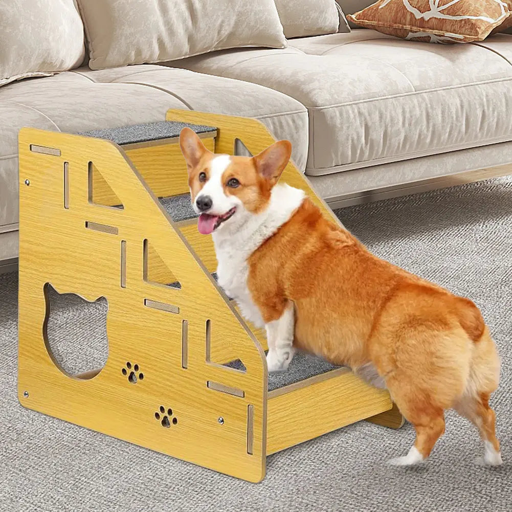 4-Step Wooden Pet Stairs Nonslip Carpeted Cat and Dog Steps Dog Stairs Ramp Sofa Ladder for Dogs and Cats for Bed