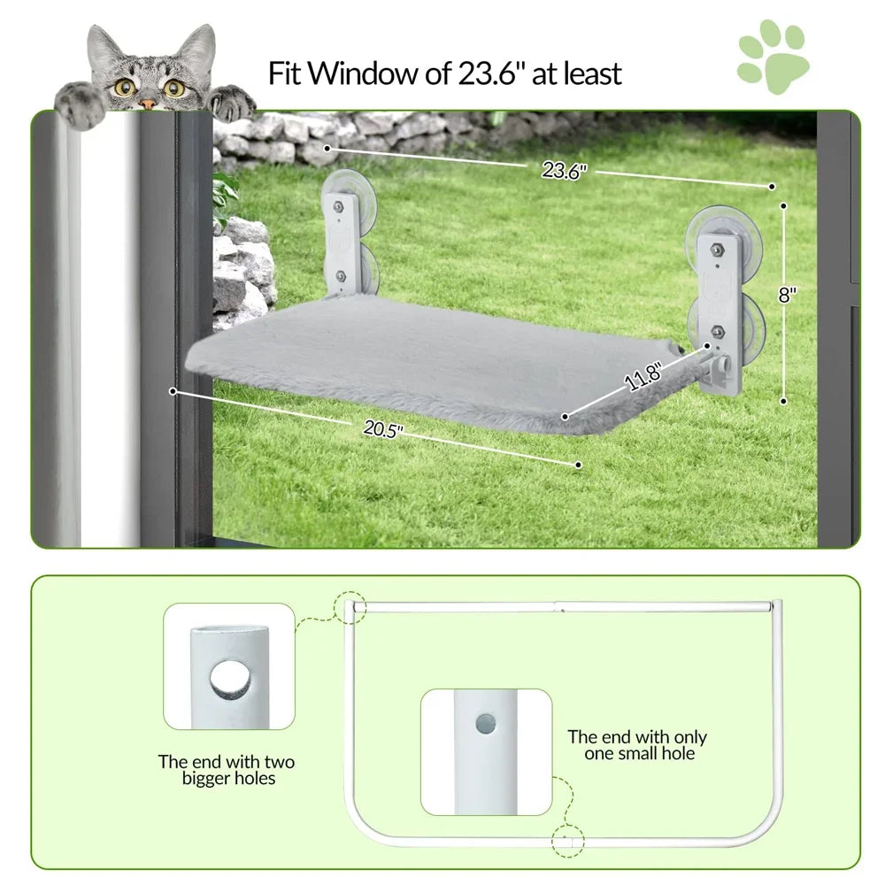 Foldable Cat Window Hammock Bed Seat with 4 Suction Cups Reversible Two Fabrics 40Lbs Load Glass Mounted for Sunbathing