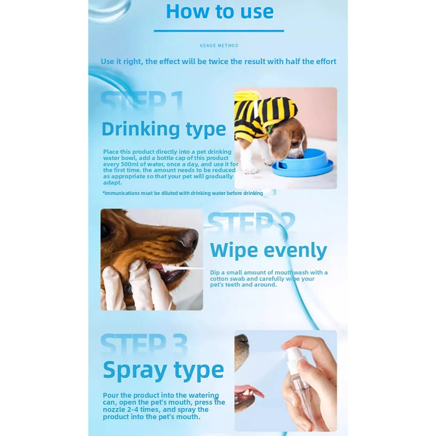 PETCLEAR Mouth Rinse Water Dogs and Cats Mouth Cleaning Liquid Stains Water Mouth Fresh Tools  Tartar Removal Oral Deodorant