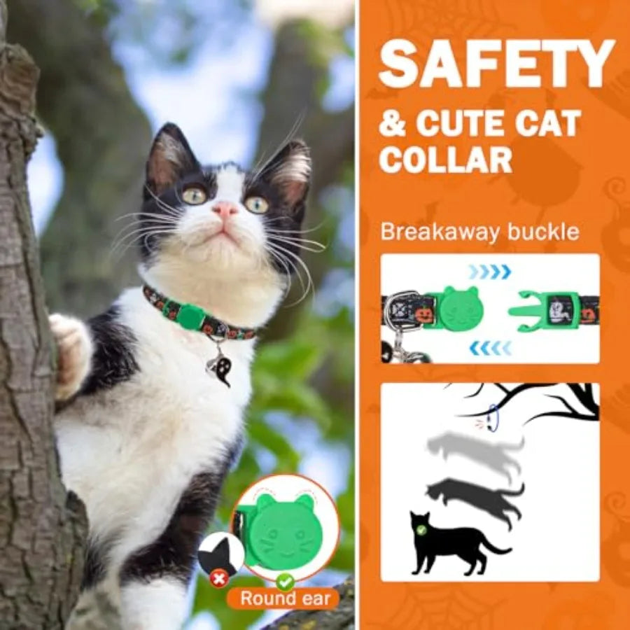 Cat Collar Breakaway Halloween Theme 3 Pack Safety Collars Pet Accessory for Outdoor and House Cats Kittens White Black
