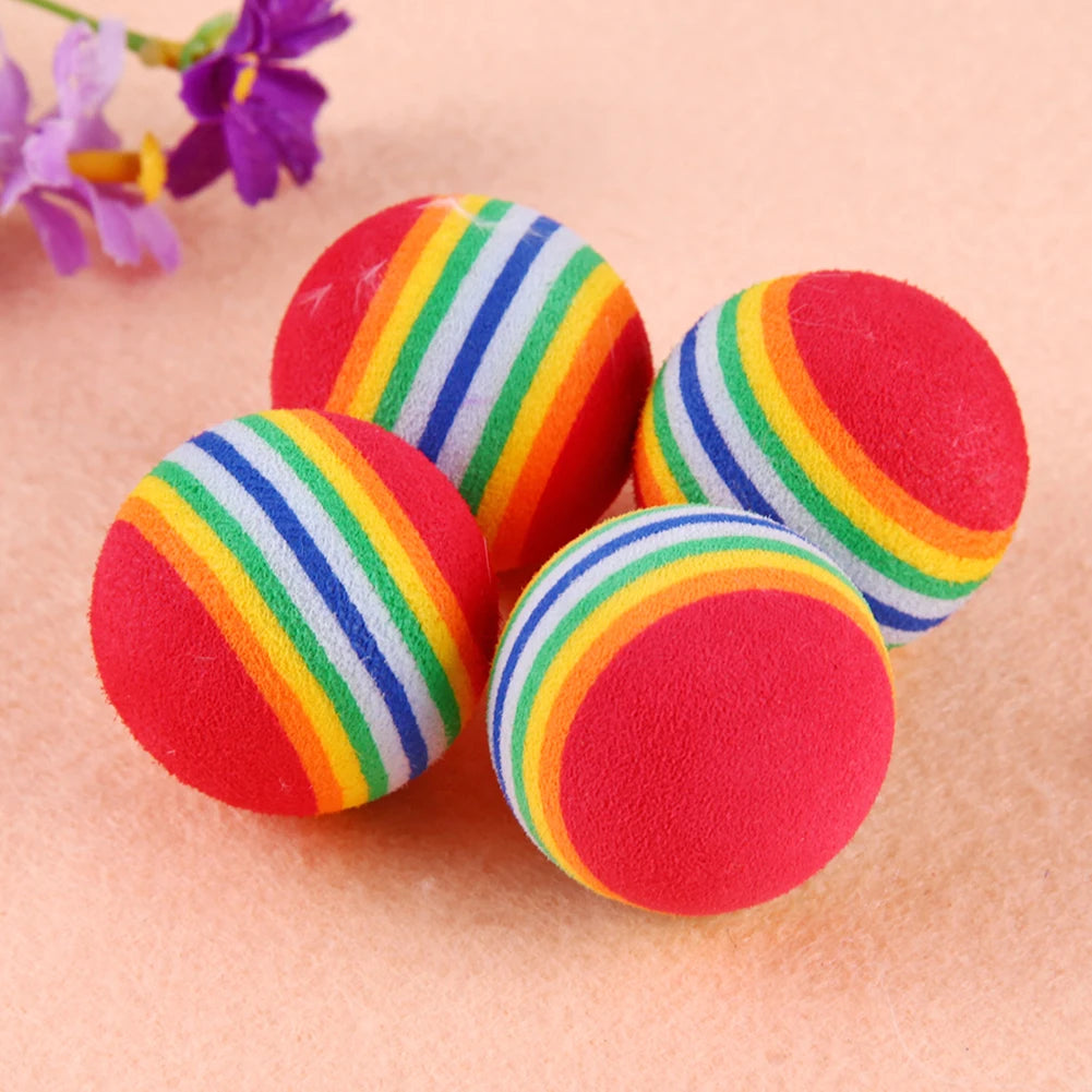 12pcs Kitten Colored Rainbow Toy Balls Lovely Teasing Toy with Feather for Cats