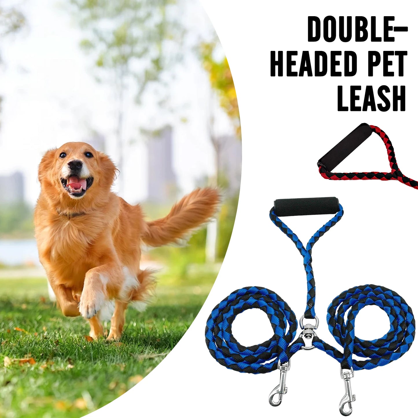 Double Head Pet Leash Dual Dog Lead Braided PP Rope Leash for Small Medium Large Dogs Walking Training