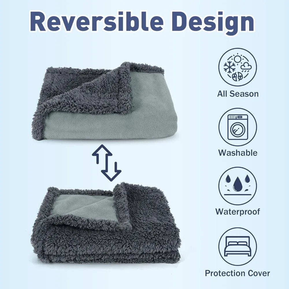 Waterproof Dog Blanket,Premium Pet Puppy Cat Soft Fleece Sherpa Throws Blanket Cushion Mat for Car Seat Furniture Protector Cove