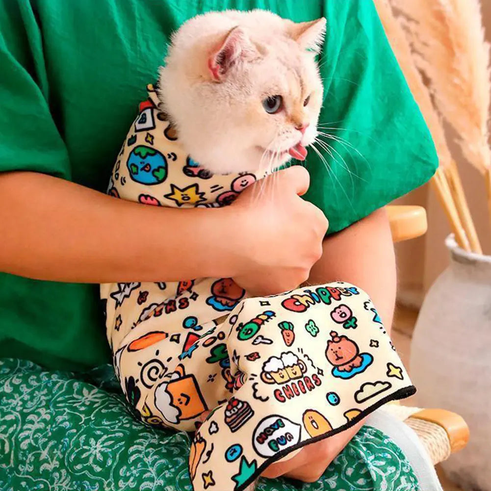New Cat Restraint Wrap Anti-Scratch Cat Calming Wrap Folding Cosmetic Bag Magic Cloth Hundred Patch Cloth Cat Grooming Supplies