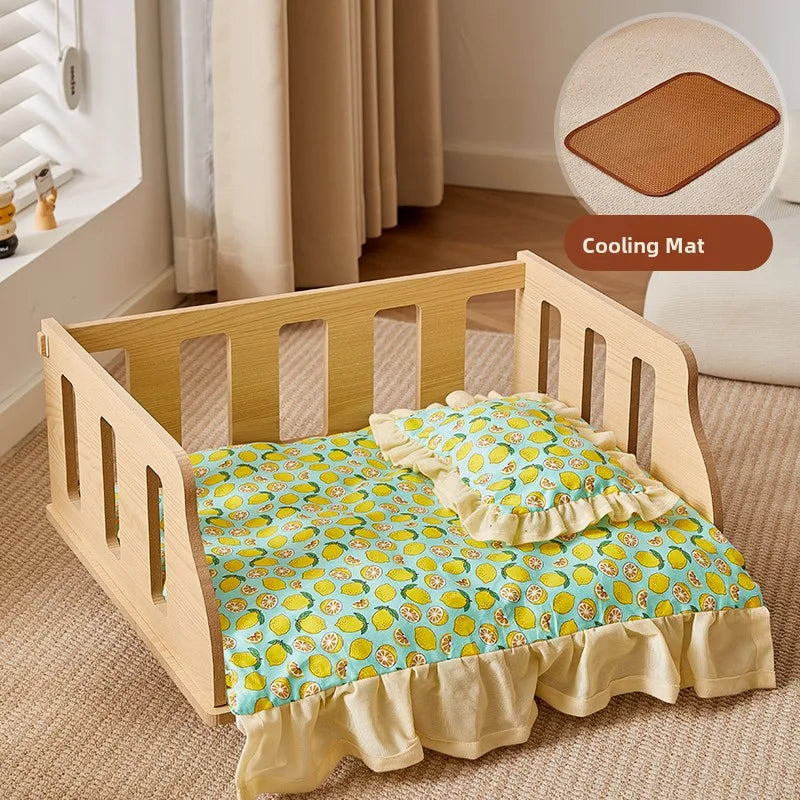 Wooden Dog Bed Four Seasons Universal Teddy Small Dog Summer Special Bed Suspended Off-the-und Pet Wood Bed