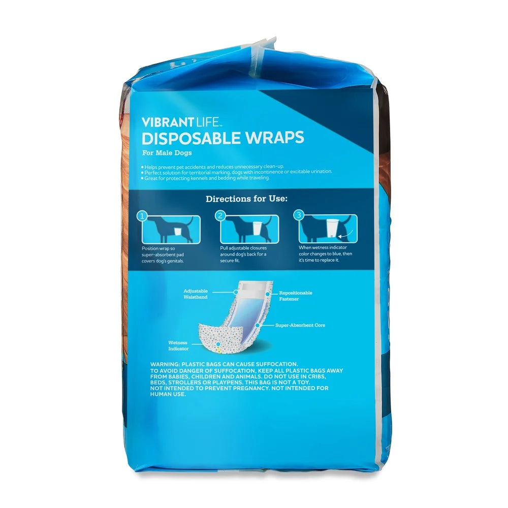 Disposable Male Dog Wraps Super Absorbent Leak Proof with Wetness Indicator Repositionable Fasteners Small Size 12 Count