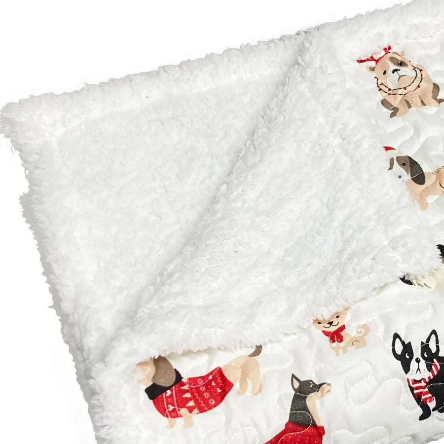 Cozy Holiday Puppies Sherpa Throw Blanket for Living Room Sofa or Bed Soft Warm Fleece with Festive Design Perfect for Winter E