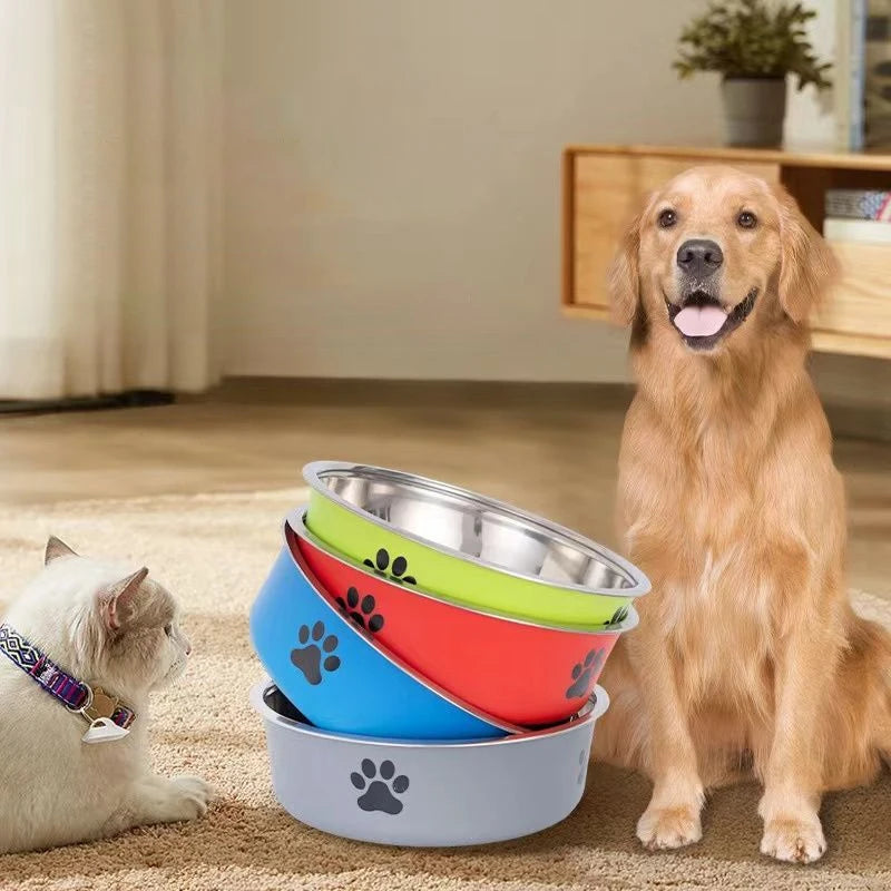 Pet Bowl Stainless Steel Dog Water Bowl with Non-Slip Rubber Base And Small Cats And Dogs Drinking Water Feeding Pet Food Bowl