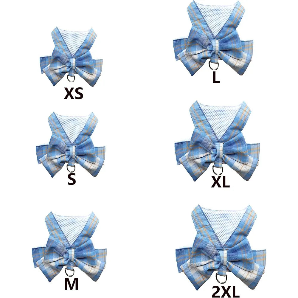 Plaid Dog Dress Bow Tie Harness Leash Set,Dog Clothes Harness Dress with Leash Ring for Small Dogs Girl, Puppy Princess Rabbit C