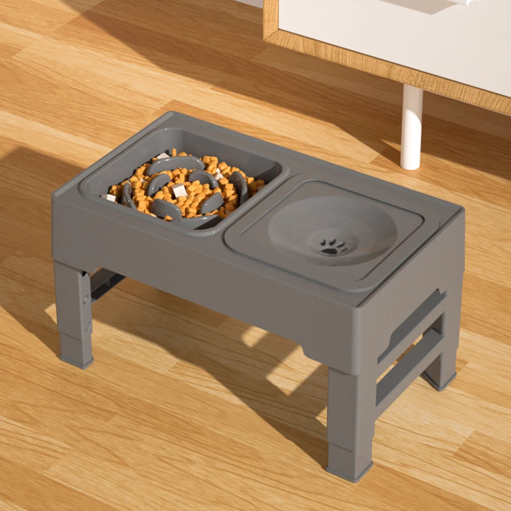 Elevated Dog Food Slow Feeder 4 Adjustable Heights Raised Dog Bowl Stand with Stainless Steel Bowls Anti Slip Dog Water Bowl