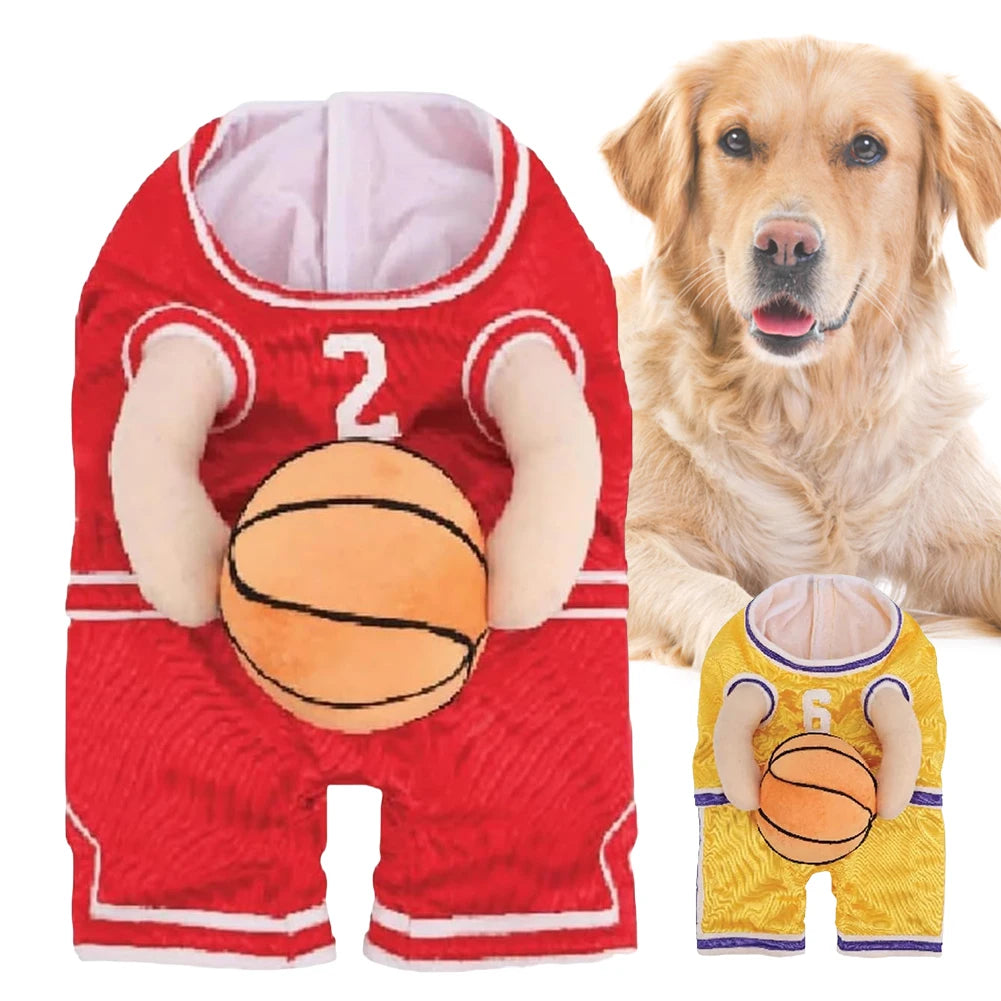 Dog Basketball Player Costume with Ball Pet Halloween Costume Funny Dress Up Sports Outfit for Halloween Party Costume Props