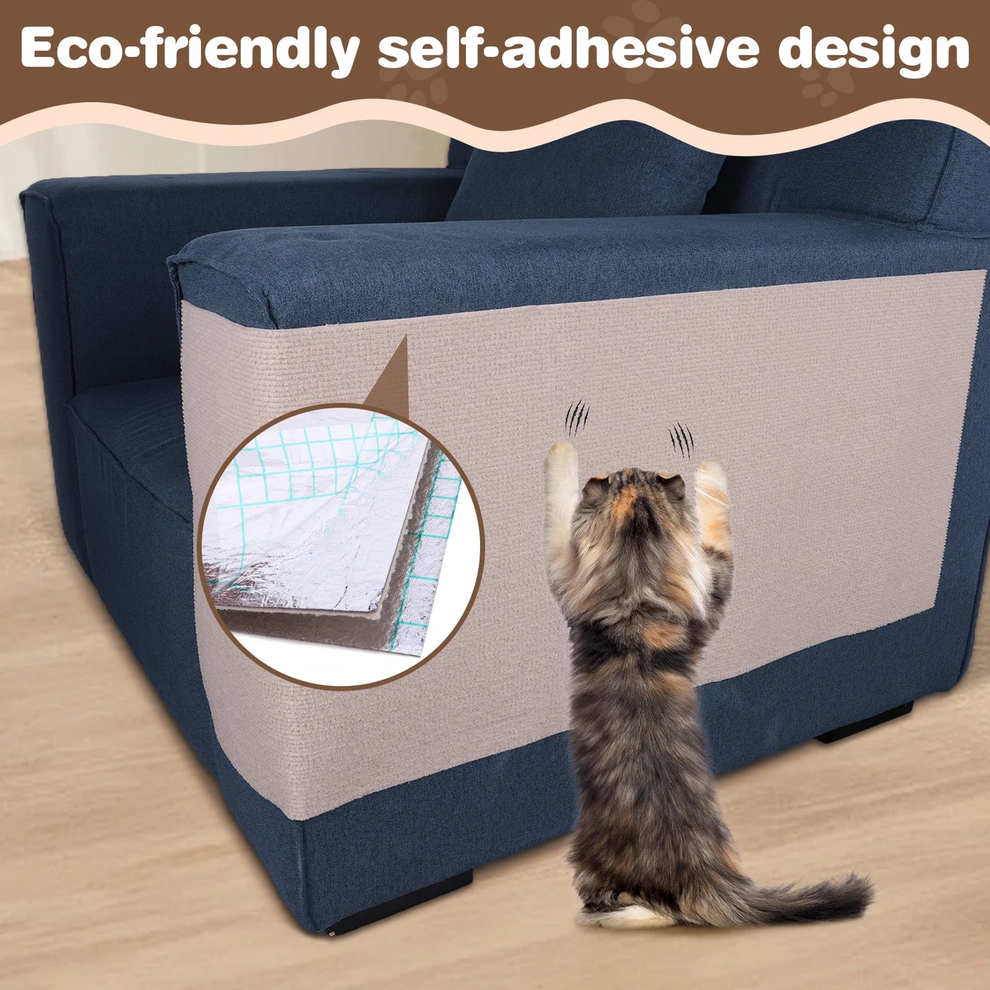 2Pcs Cat Scratching Mat Furniture Protector Trimmable DIY Cat Scratching Pad Self-Aadhesive for Couch Sofa Furniture Protect