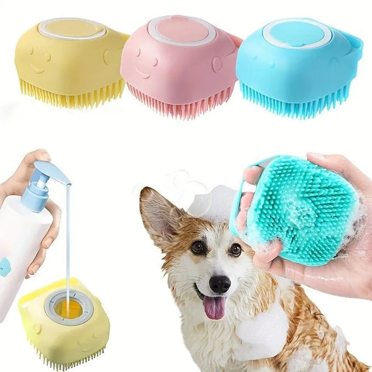 Pet Bathing Brush  - Silicone Massage Scrubber for Cats & Dogs, Gentle Lather Maker, Waterproof & Easy Clean (Blue/Green)