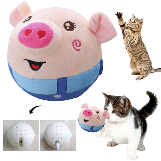 Cartoon Pig Active Moving Pet Plush Toy Washable Talking Moving Dog Ball Toy USB Rechargeable Pet Bouncing Balls for Dogs Cats