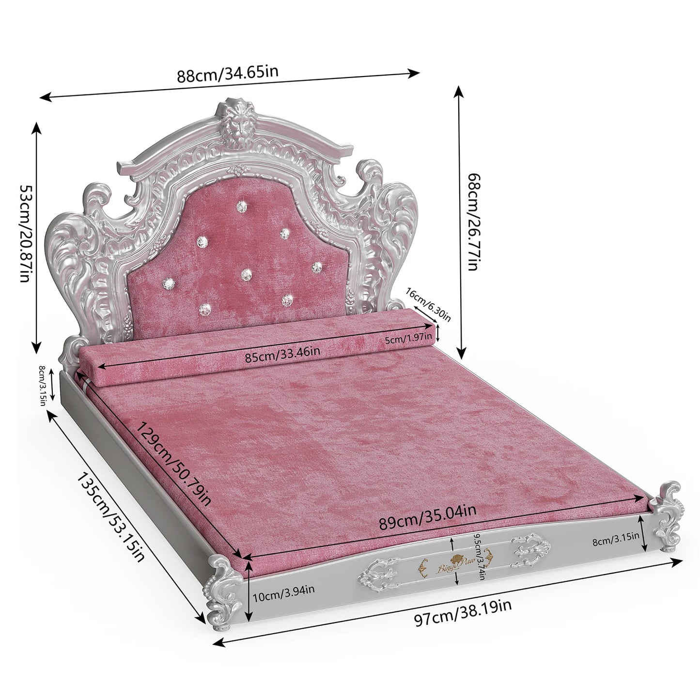 Luxury Pet Bed with Headboard, Washable Dutch Velvet Cover, Dog and Cat Bed, High Elastic Sponge, XXLarge