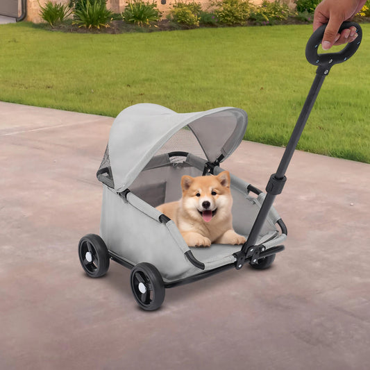 Pet Stroller for Shopping, Walking, 7kg/15.43lbs Load Capacity, Grey / Black Optional, Folding Cart with 4 Wheels for Small Dogs