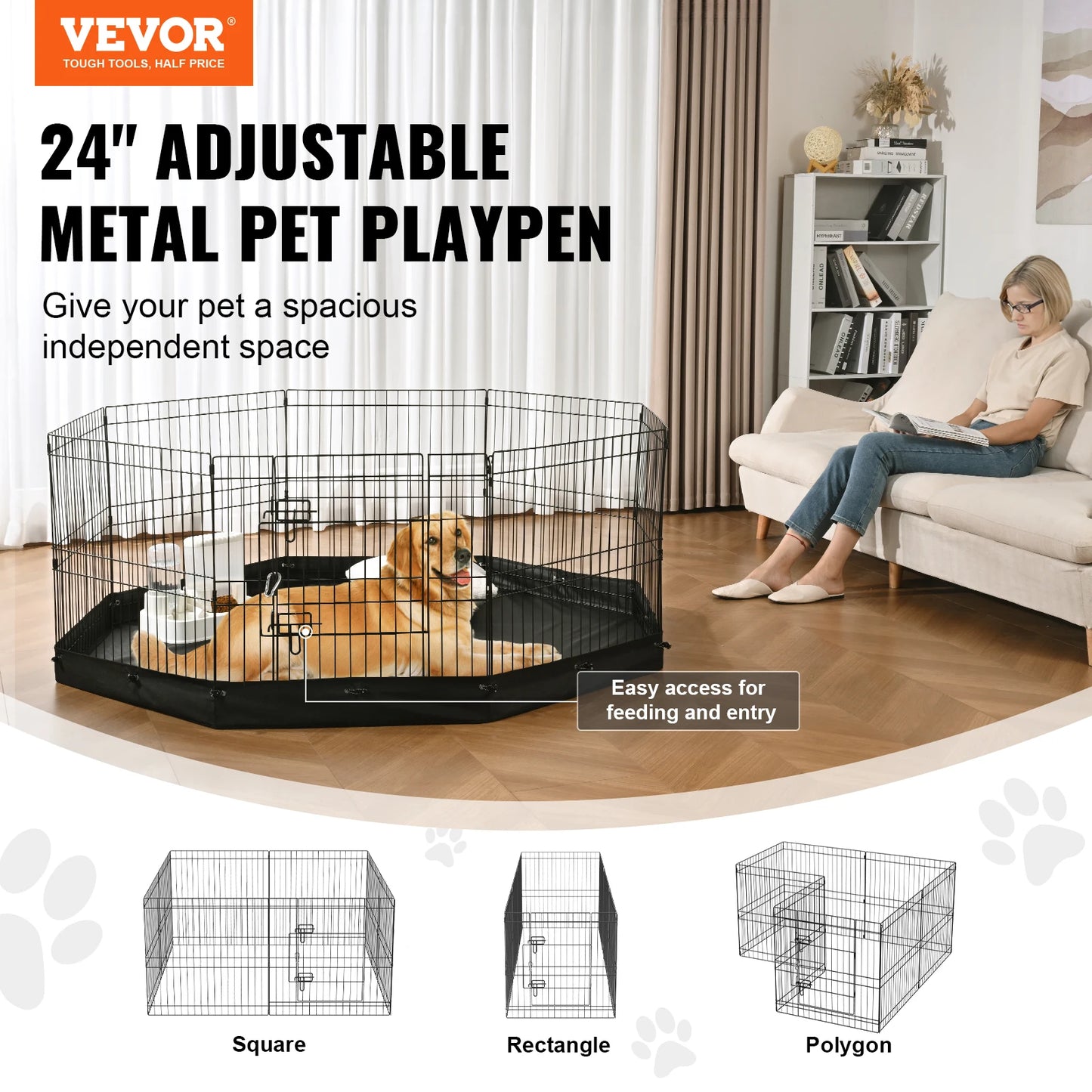 SucceBuy Dog Playpen 8 Panels Foldable Metal Dog Exercise Pet Fence with Bottom Pad Cover for Puppy Outdoor Camping Yard Kennel