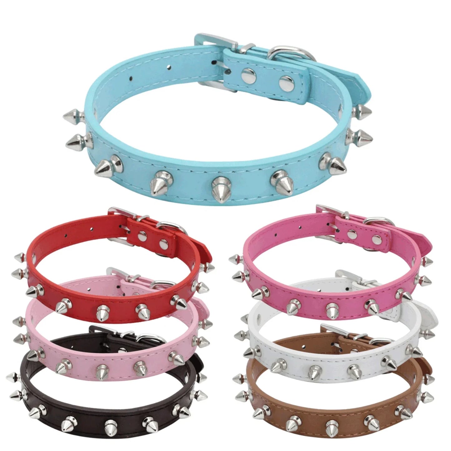 1pc Cool Cat Dog Collar Leather Spiked Studded Collars  Small Medium Colorful Pets Necklace Dogs Cats Neck Strap Pet Products