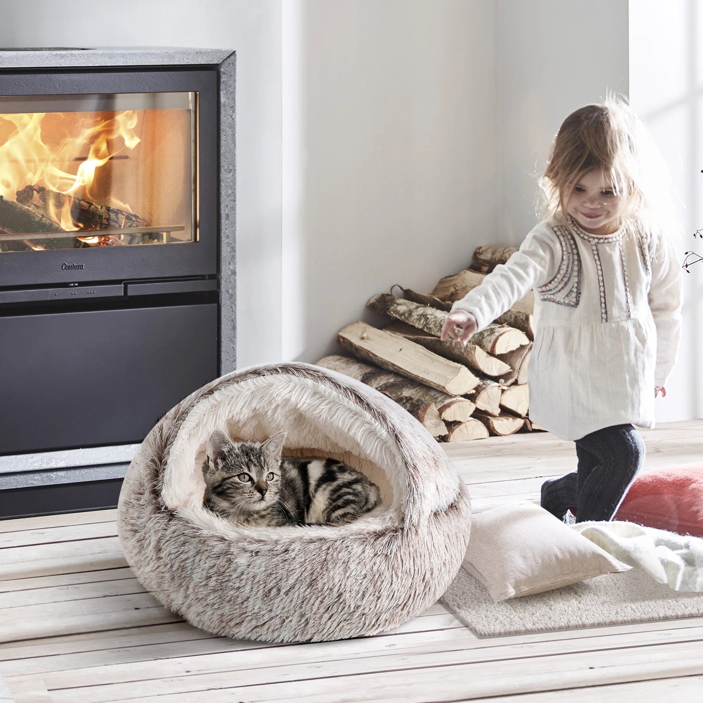 21'' Pet Cat Dog Lovely Cat Beds Nest Soft Comfortable Semi-enclosed Cat Nest Kennel indoor Pet house Supplies for Pet to Rest