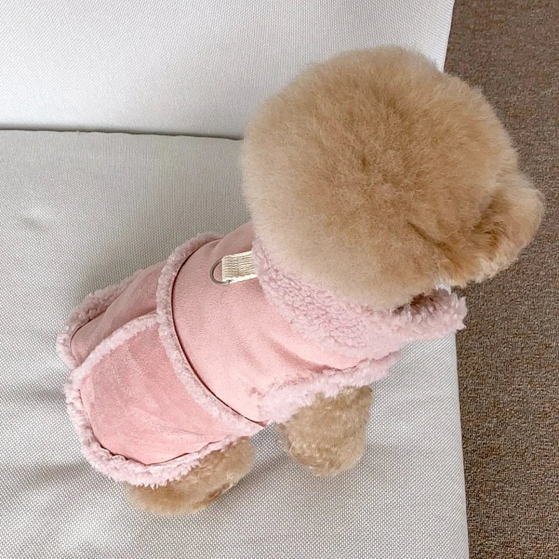 Classic Solid Color Dog Vest Autumn Winter Wool Warm Pet Small Medium-sized Jacket Warm Vest With Traction Buckle Velvet Clothes