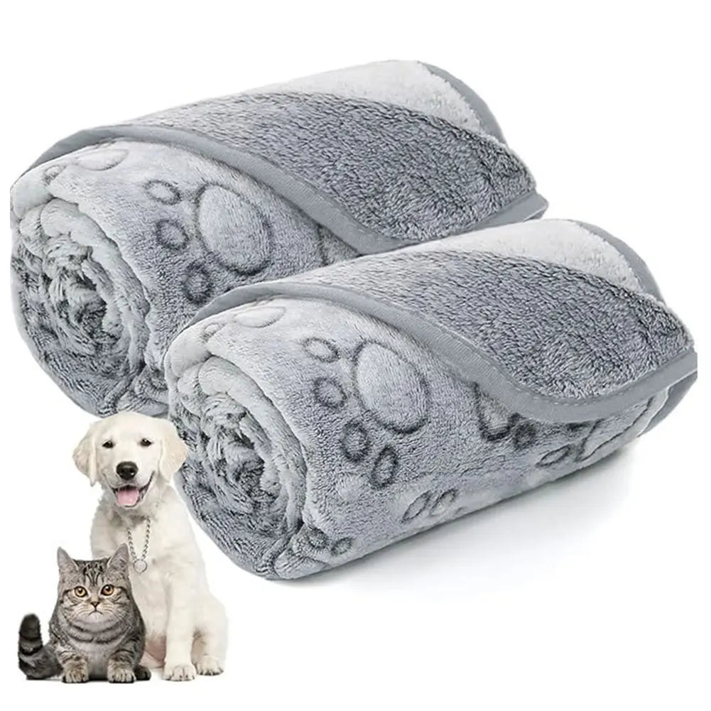 Flannel Pet Sleep Mat Paw Print for Dog Cat Soft Warm Blanket Washable Pet Blanket for Sofa Bed Car Seat