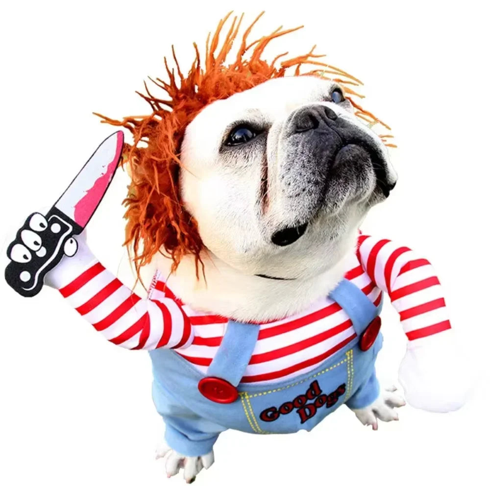 Pet Halloween Costume  Pet Clothes Chucky Dog Cat Cosplay Clothing Deadly Doll Holding A  Coat Pet Costume Apparel Pet clothes